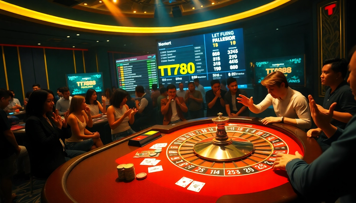 TT88 gaming table showcasing vibrant poker chips and live dealer interactions.