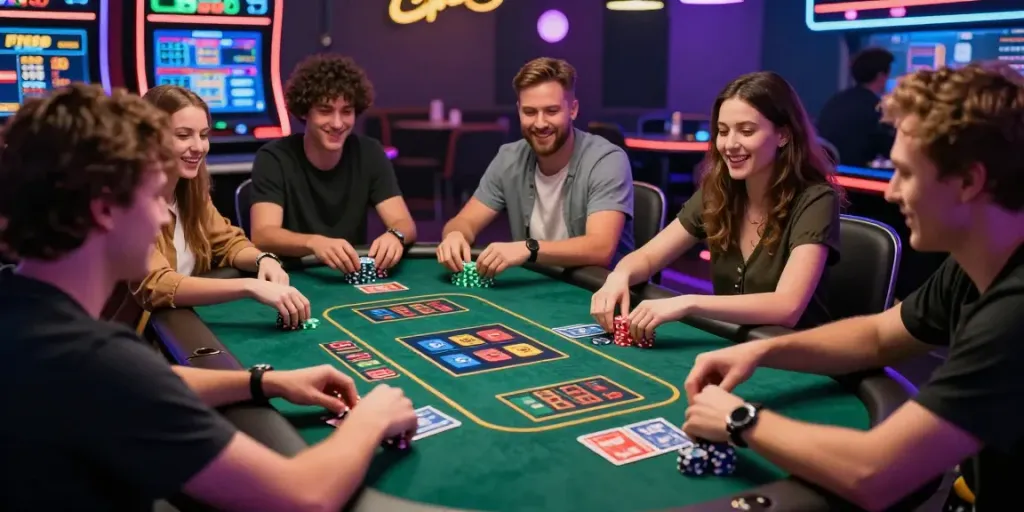 Players enjoying a live casino game at FIVE88, showcasing excitement and community.