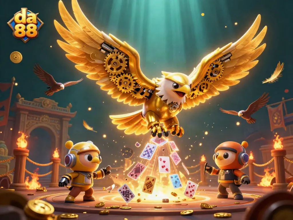 da 88 features a cybernetic golden eagle amidst a dynamic casino-themed 3D scene.