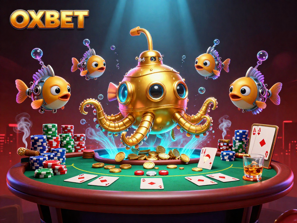 Play classic poker with OXBET's vibrant underwater scene featuring a golden kraken amidst riches.