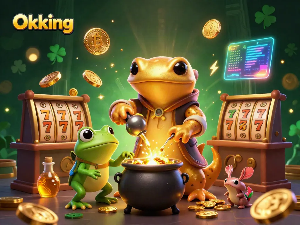 Experience jackpot excitement with Okking in a magical casino scene featuring a golden salamander and gold coins.