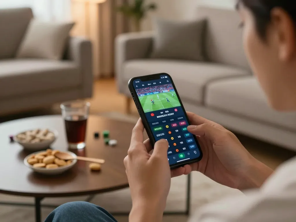 Engaged player using smartphone to access Link truy cập Lu88 for sports betting action