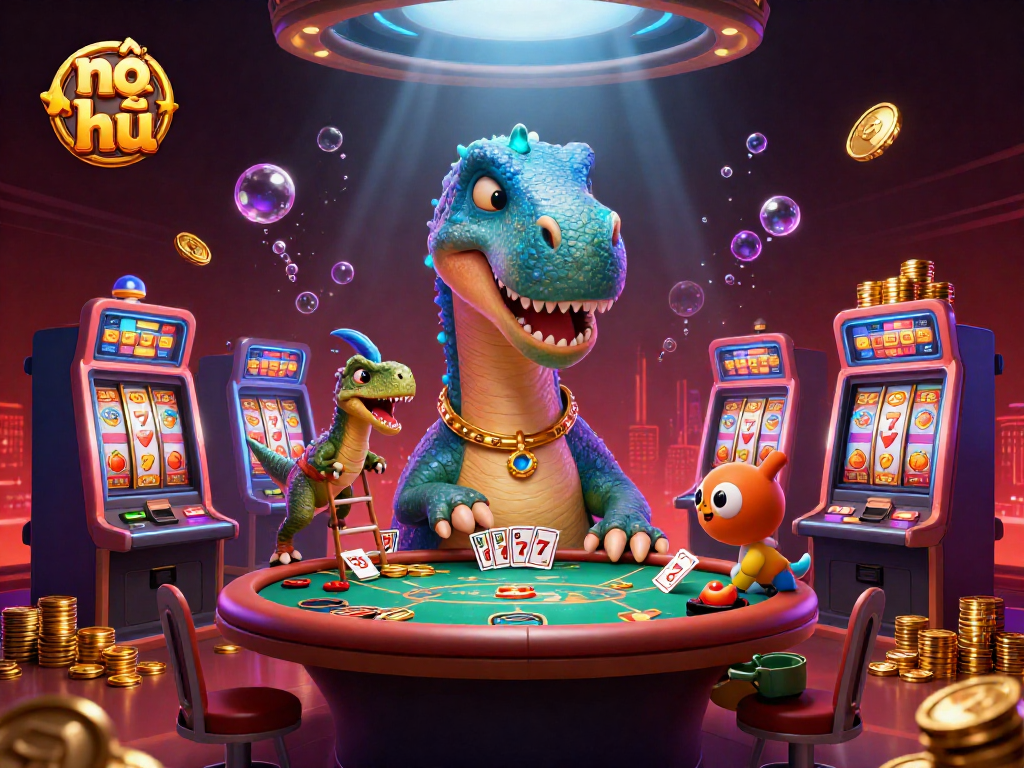 Experience the excitement of nổ hũ with vibrant slot machines and colorful jackpot elements.