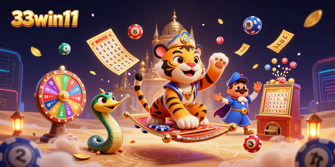 Engage in exciting gambling adventures with 33win11, featuring a vibrant casino-themed illustration.