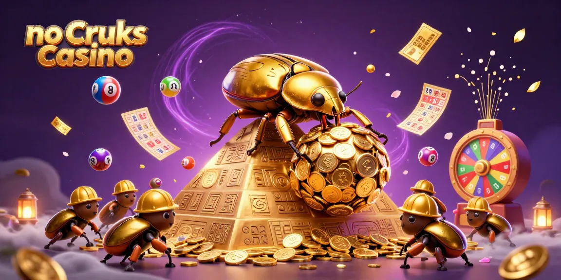 Experience thrilling wins at no cruks casino with a golden beetle and vibrant casino elements.