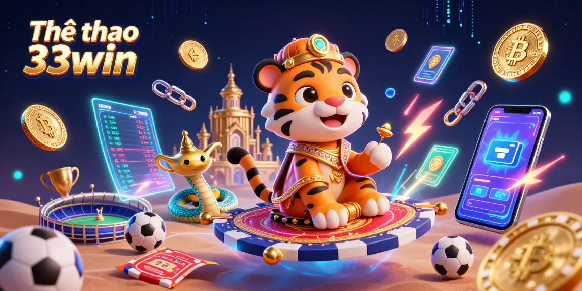 Boost your bets with Thể thao 33win featuring vibrant sports-themed 3D illustrations and casino elements.