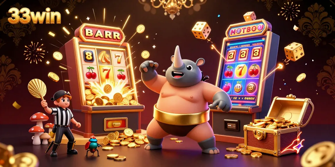 Experience the thrill of 33win as the rhinoceros beetle champion dazzles in a rich casino scene.