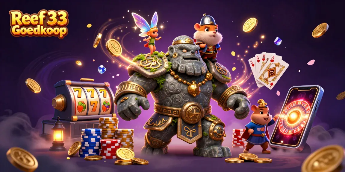 Experience excitement with Reef 33 Goedkoop, showcasing enchanted characters, magical coins, and thrilling casino elements.