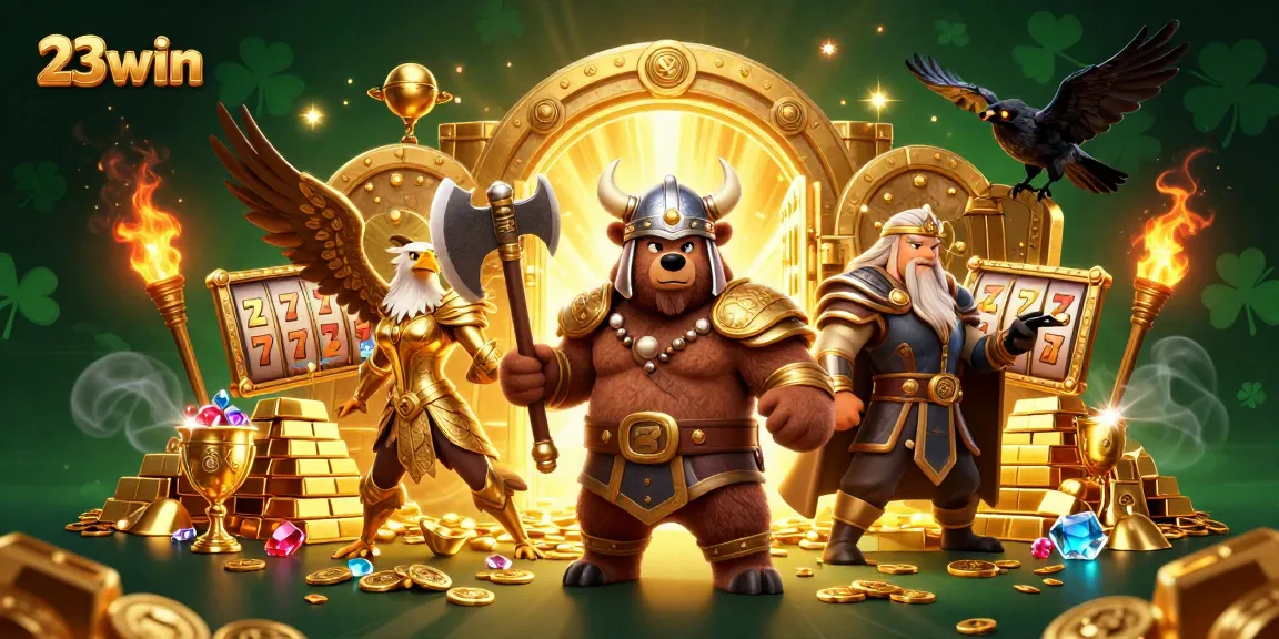 Play on the vibrant slots at 23win, featuring dynamic golden treasures and exciting characters.