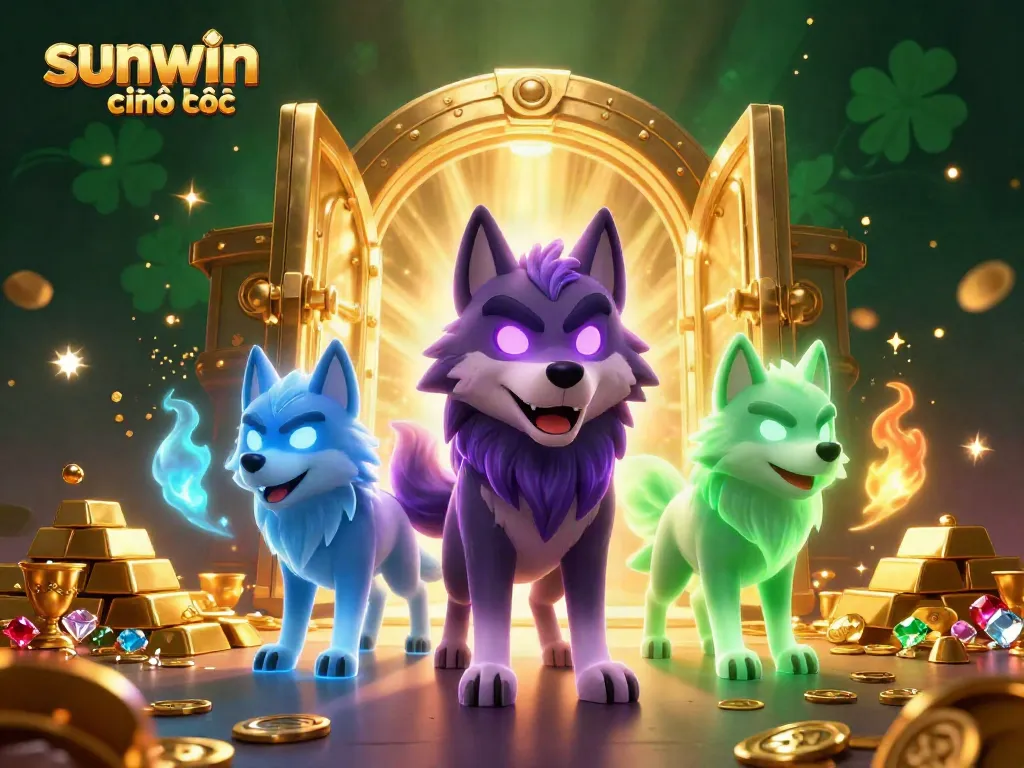 Engage with sunwin chính thức in a vibrant 3D casino scene filled with treasure and gaming elements.