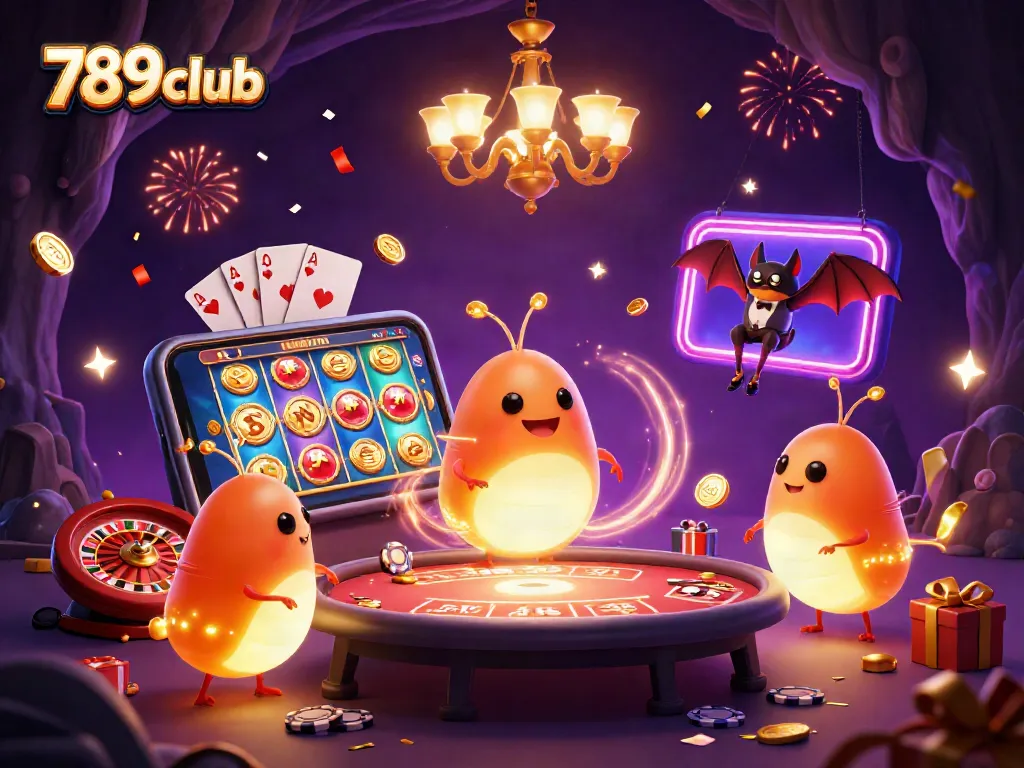 Experience exhilarating gaming at 789club with glowing characters lighting up a vibrant casino scene.