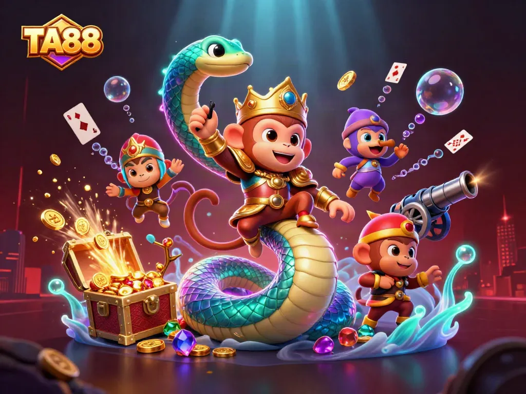 Engage with TA88's vibrant underwater-themed casino adventure featuring the monkey king and treasure.