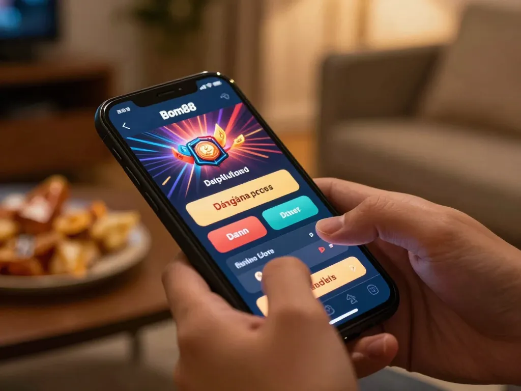 Engaging mobile gaming scene capturing Bom88 đăng nhập excitement through dynamic gameplay.