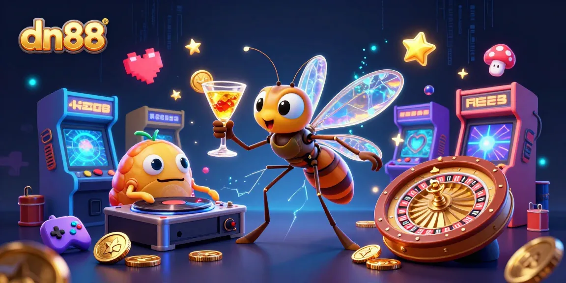 Join the exciting dn88 casino adventure with an animated mosquito mascot and vibrant gaming scenes.