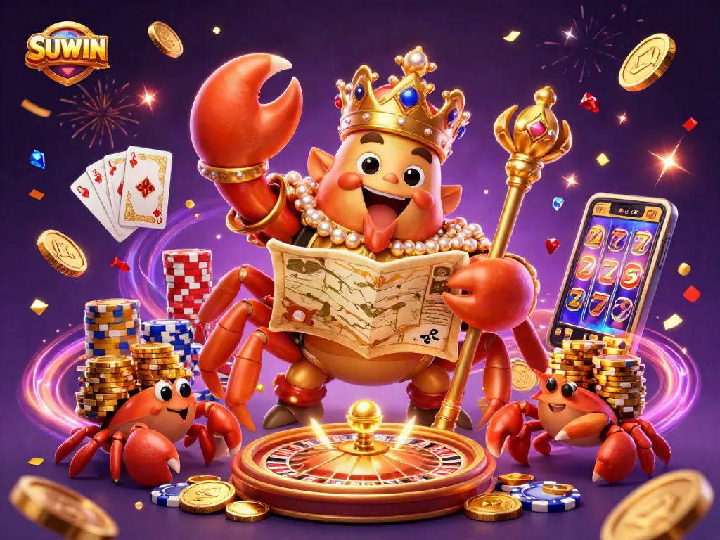 Suwin's golden crab emperor with treasure map and gaming elements creating excitement in the online casino scene