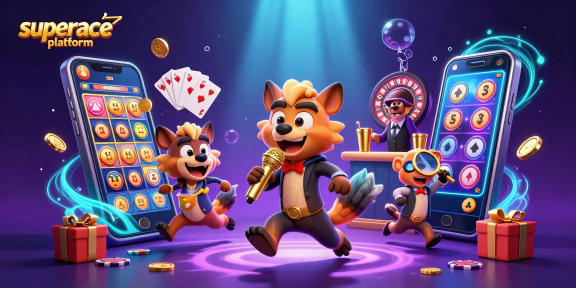 Engage with the superace platform as hyenas deliver comedy amidst vibrant casino elements, showcasing a fun gambling atmosphere.