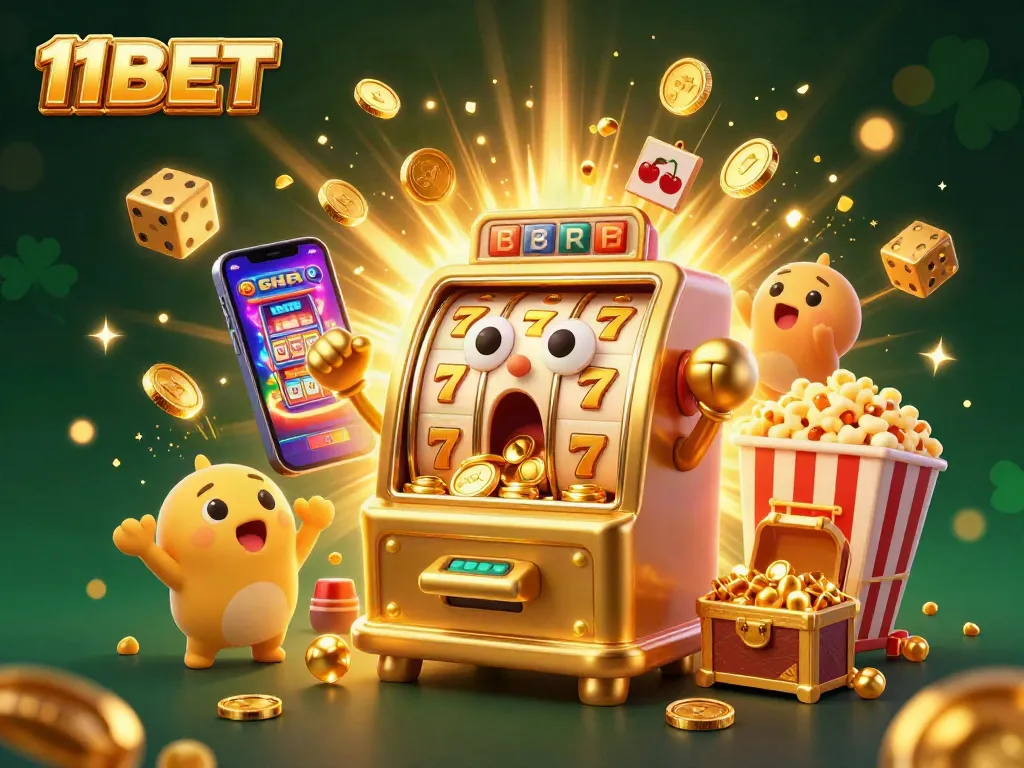 Experience the thrill of winning at 11BET's exciting jackpot slot machines in this vibrant 3D illustration.