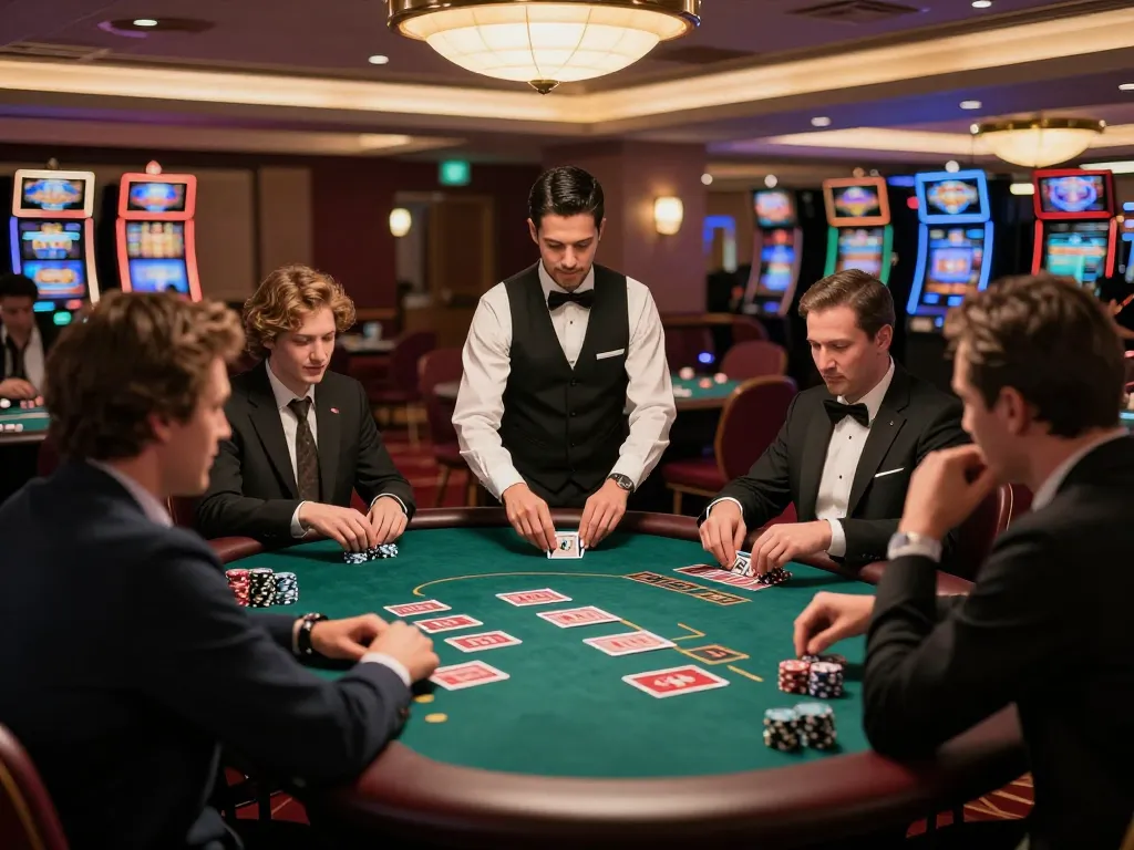 Players at Fun88 com engaging in strategic blackjack gameplay with vibrant casino atmosphere.