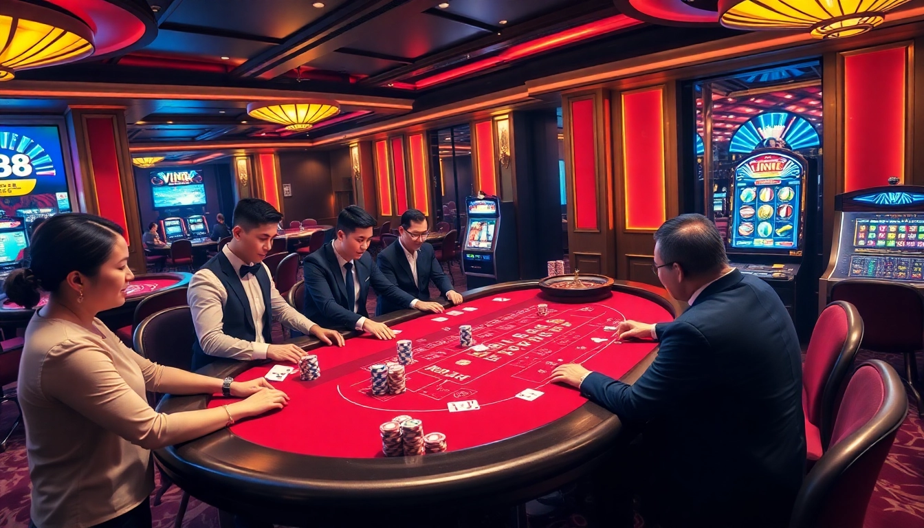 vin88 đăng ký at an exciting baccarat table with professional dealers and players engaged