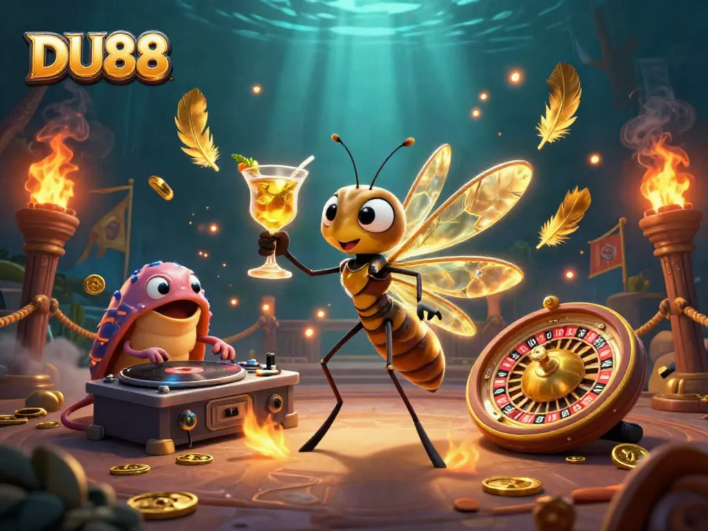 Spin to win with DU88 in a vibrant casino scene featuring unique characters and elements.
