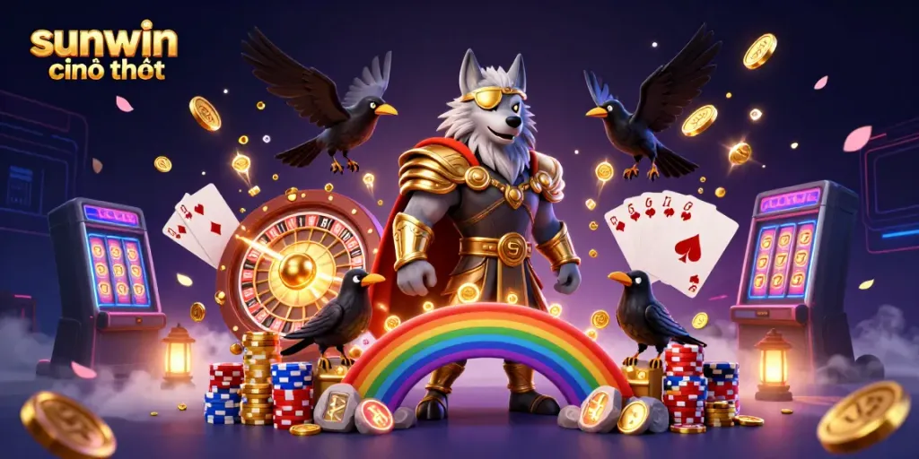 Experience thrilling wins and adventures at sunwin chính thức featuring mythical characters in a lively casino scene.