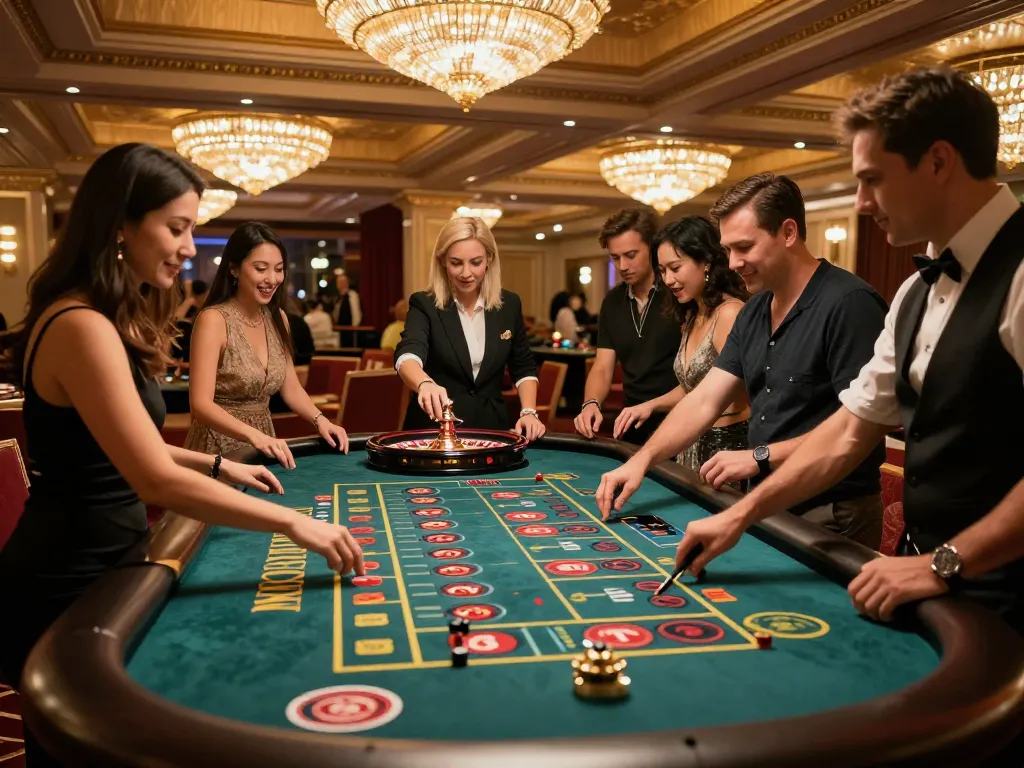 Dynamic roulette scene at SAOBET casino with excited players and croupier