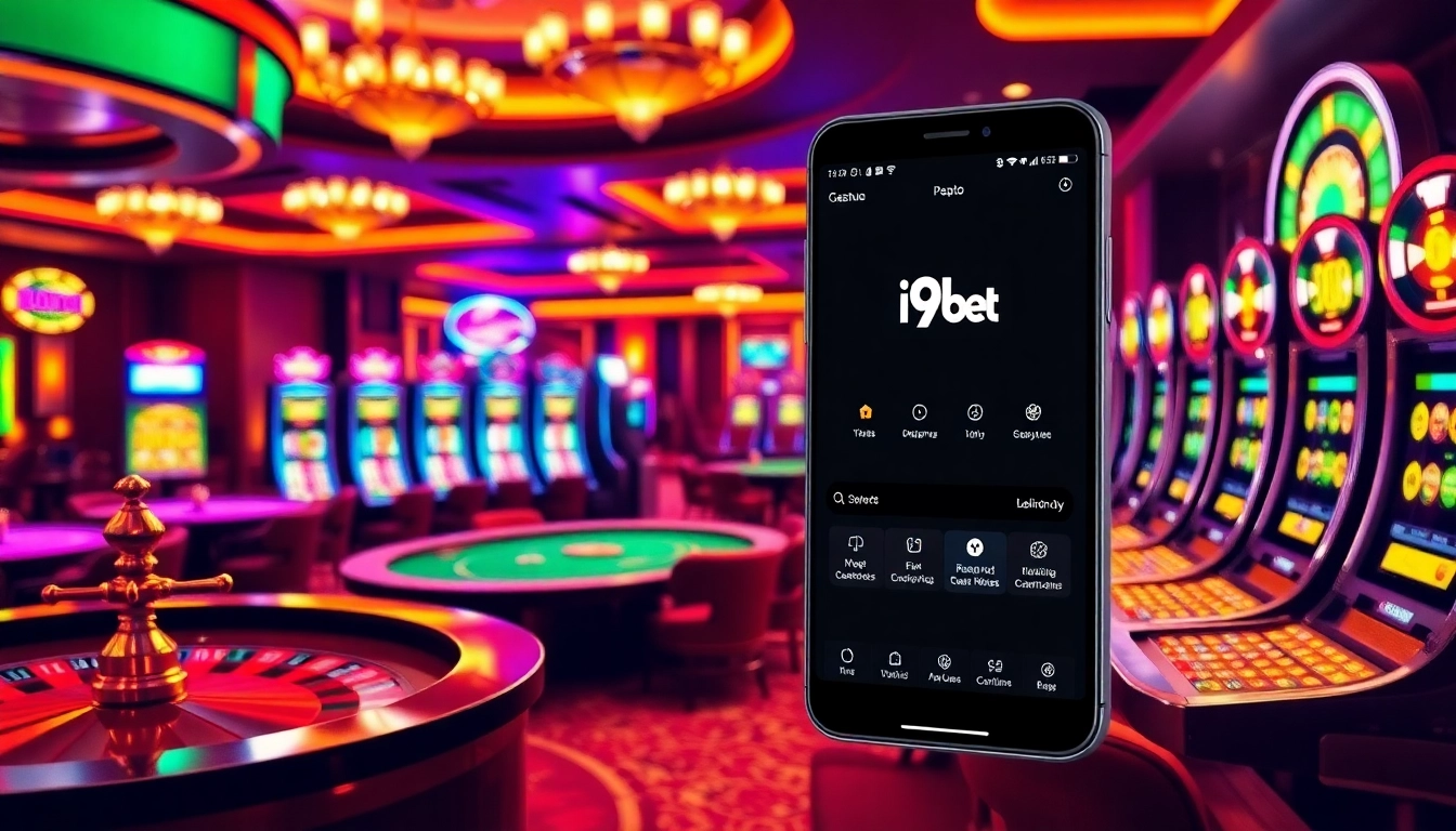 Experience the thrill of tải i9bet with a vibrant casino scene showcasing online betting excitement.