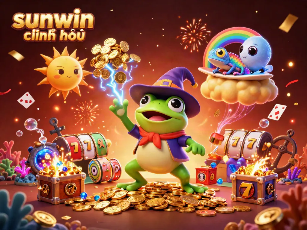 Spin and win with sunwin chính thức showcasing vibrant gaming characters and casino elements in an engaging illustration.