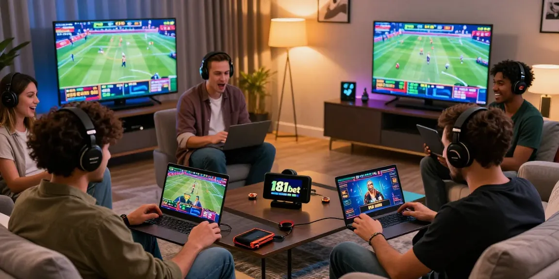 Engaged players enjoying diverse games on 181bet platform, capturing excitement in a modern living room setting.