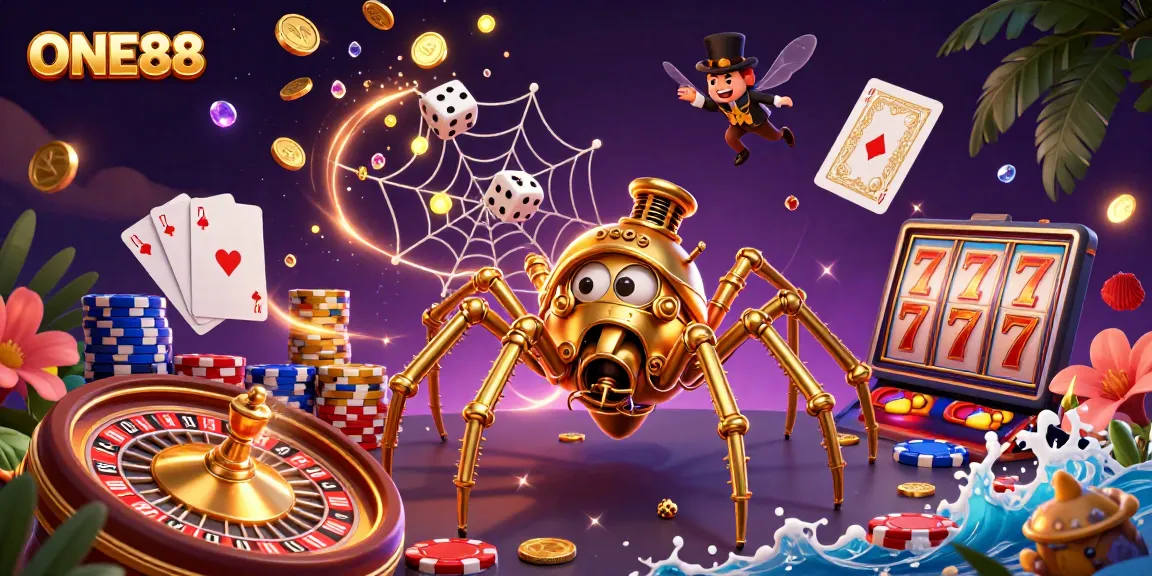 Catch golden dice in the mesmerizing web of ONE88's steampunk world, rich in casino excitement.