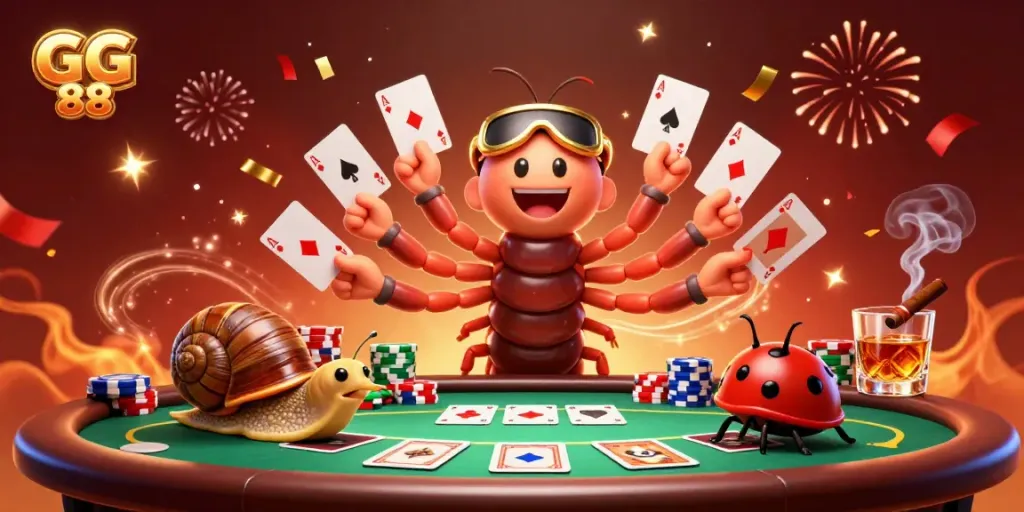 Experience the thrill of GG 88 with vibrant casino scenes featuring playful characters and dynamic elements.