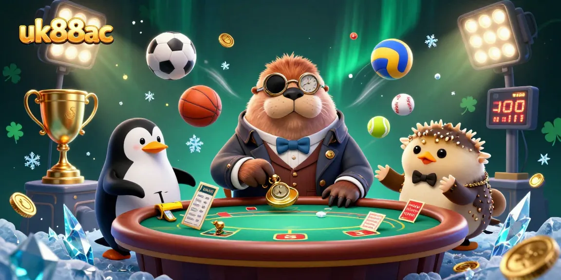 uk88ac features a playful casino scene with a jolly walrus playing poker underwater.