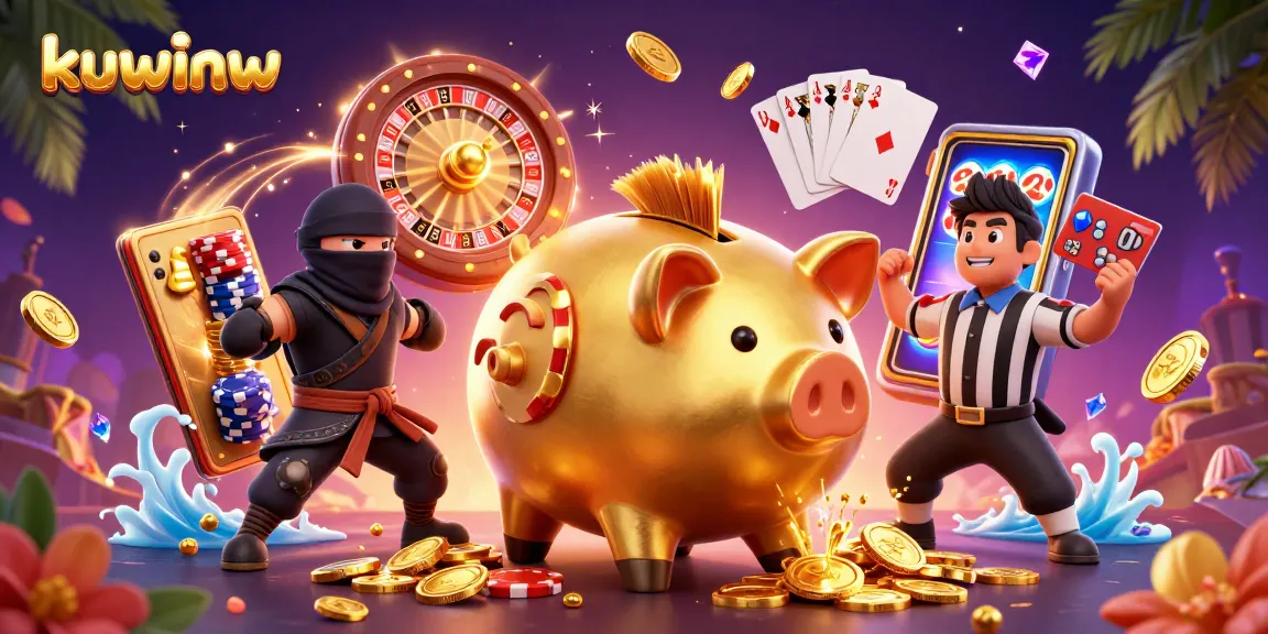 Win big with kuwinw's exciting casino illustration featuring vibrant characters and game elements!