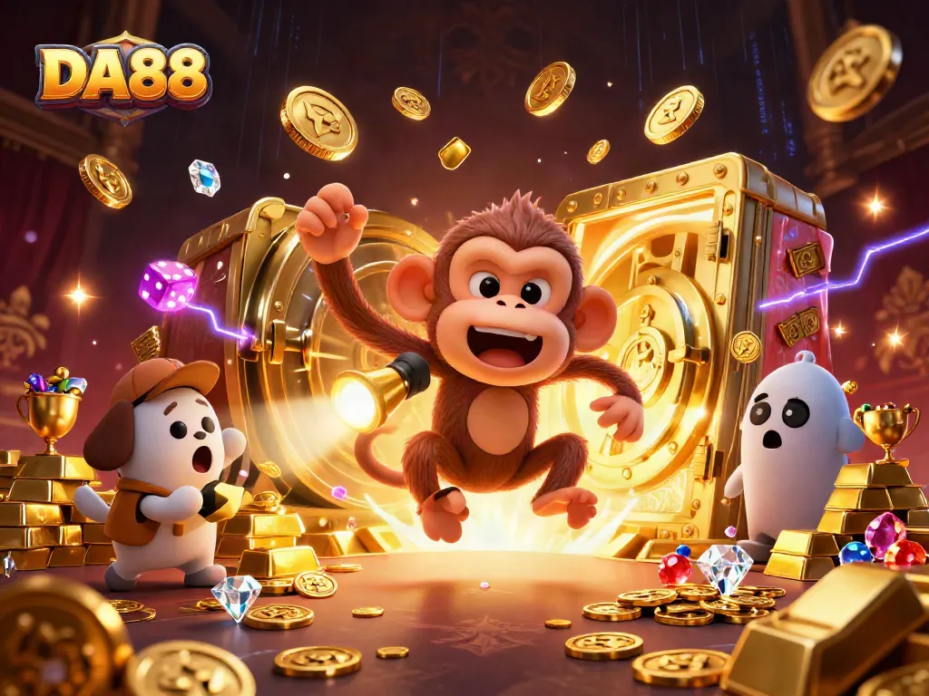 Win big at DA88 with a playful haunted casino scene featuring a ghost-hunter puppy and magical golden treasures