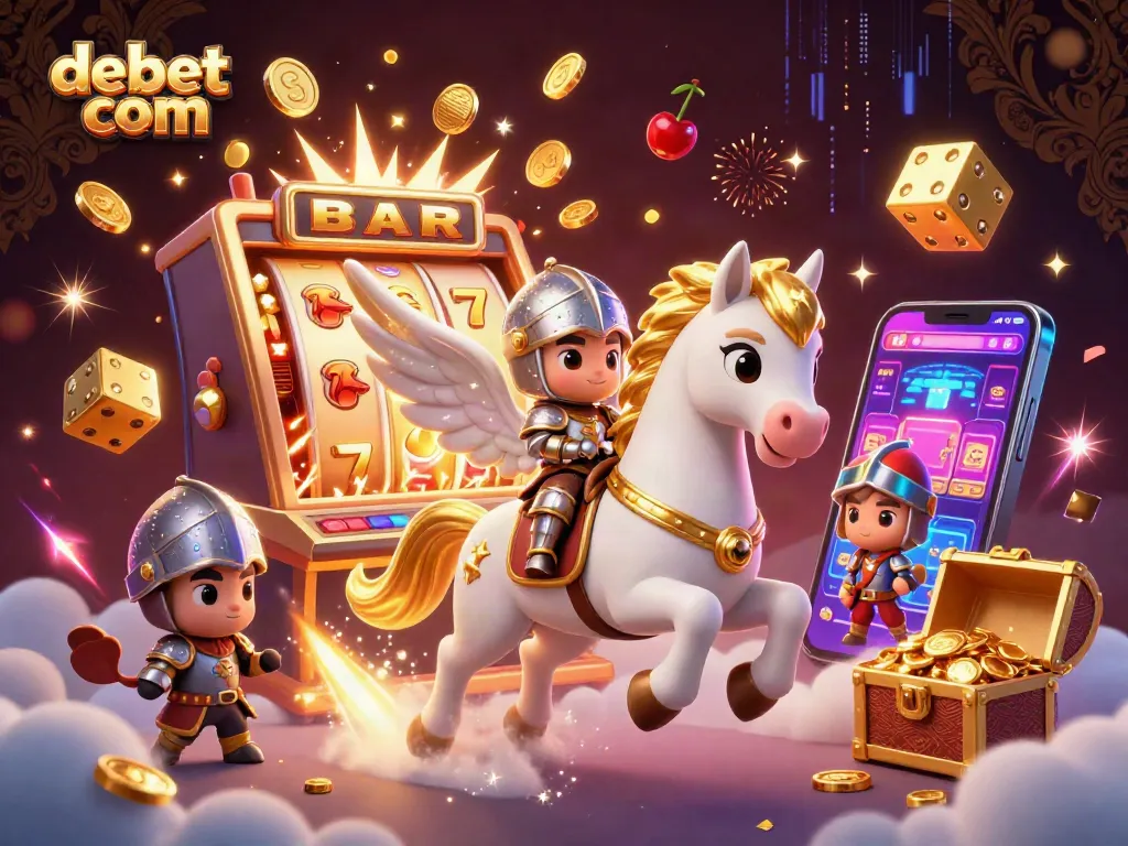 Spin the reels and win big at debet com with vibrant casino graphics featuring a celestial theme and exciting game elements.