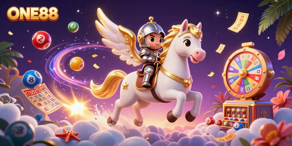 Engage with ONE88's thrilling gaming experience featuring vibrant lottery action and magical elements.