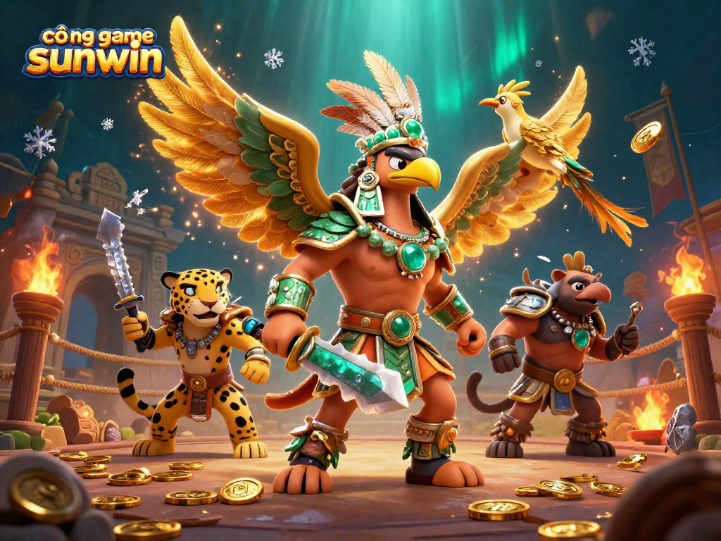 Engage with cổng game sunwin for thrilling gameplay, featuring vibrant Aztec warriors in action.