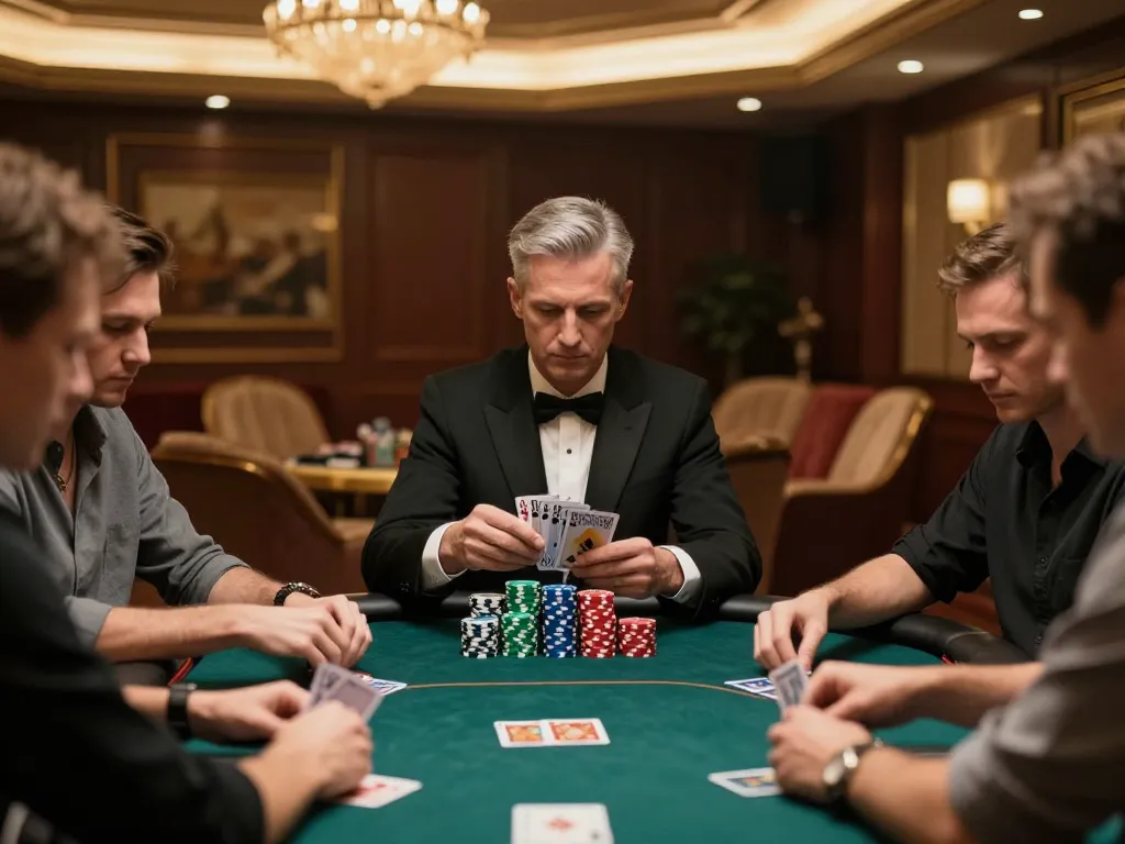 Engaging poker strategies in a VIP gaming area featuring 1gom's professional dealer and eager players.