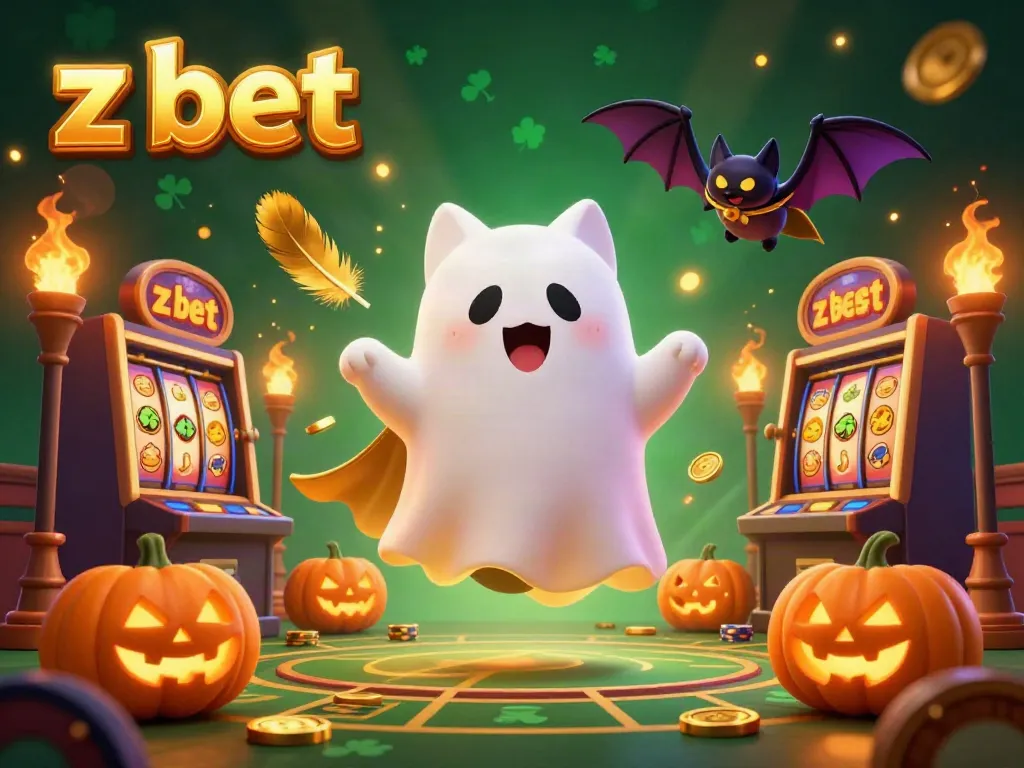 Engage in thrilling gambling experiences with z bet in a vibrant casino scene featuring a ghost cat and spooky elements.