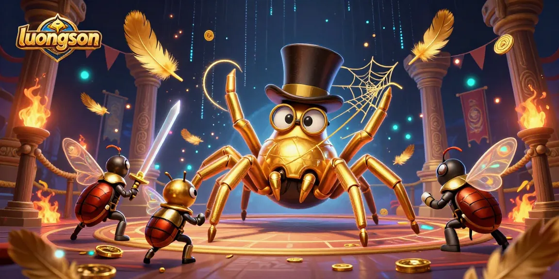 luongson entices with a golden tarantula and knight battling for casino treasures, showcasing vibrant gambling elements