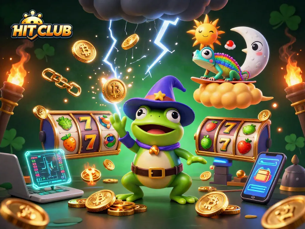 Spin to win at HIT CLUB with our vibrant illustration of exciting casino action and golden coins.