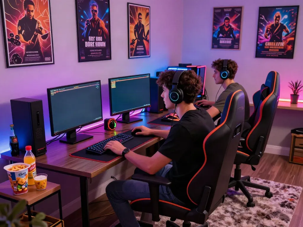 Engaged gamer enjoying online casino games at https://hitclub3.io/ in a lively home atmosphere.