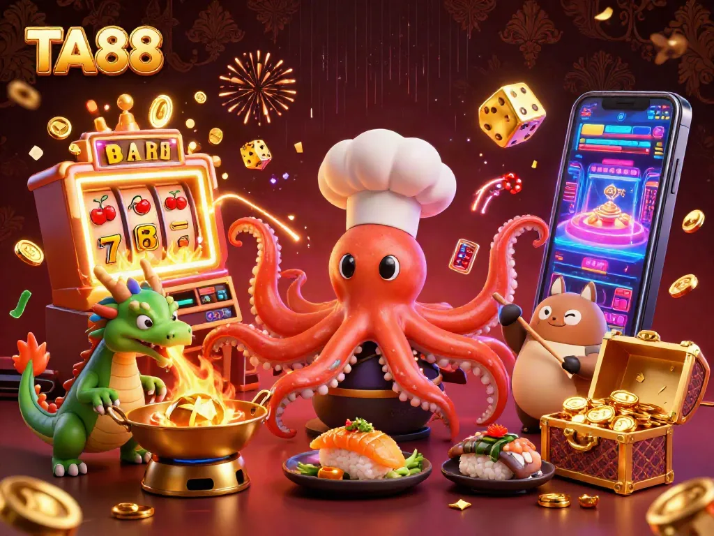 TA88 engages players with a vibrant 3D casino scene filled with lucky symbols and dynamic characters.