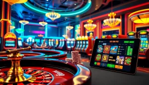 Engaging casino scene showcasing ku88 pro games with vibrant lights, roulette, and excited players.