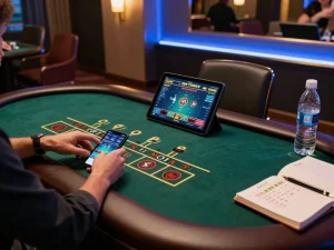 Playing live dealer blackjack on https://lc88.bio/ in a stylish home setup with modern decor and ambient lighting.