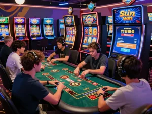 Exciting gameplay scene featuring sun win, showcasing diverse players engaging in online gaming with vibrant graphics and rewards.