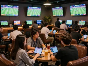 Tỷ lệ kèo nhà cái 5 showcased with sports fans intensely engaged in live betting experiences.