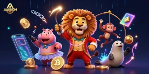 Engage with the exciting promotions at Au88 DM, exploring vibrant 3D casino elements in this dynamic illustration.
