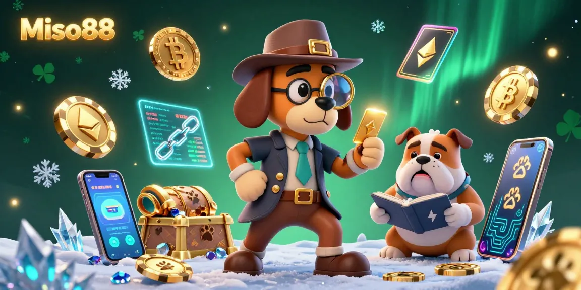 Miso88 rewards players with unique games amidst a vibrant casino scene of neon coins and treasure clues.