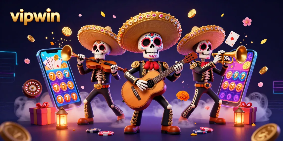 Experience the thrills of vipwin with the mariachi band and vibrant casino elements in this animated scene.